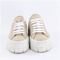 PRADA Double Wheel Nylon Gabardine Beige Sneakers Women Size 37EU